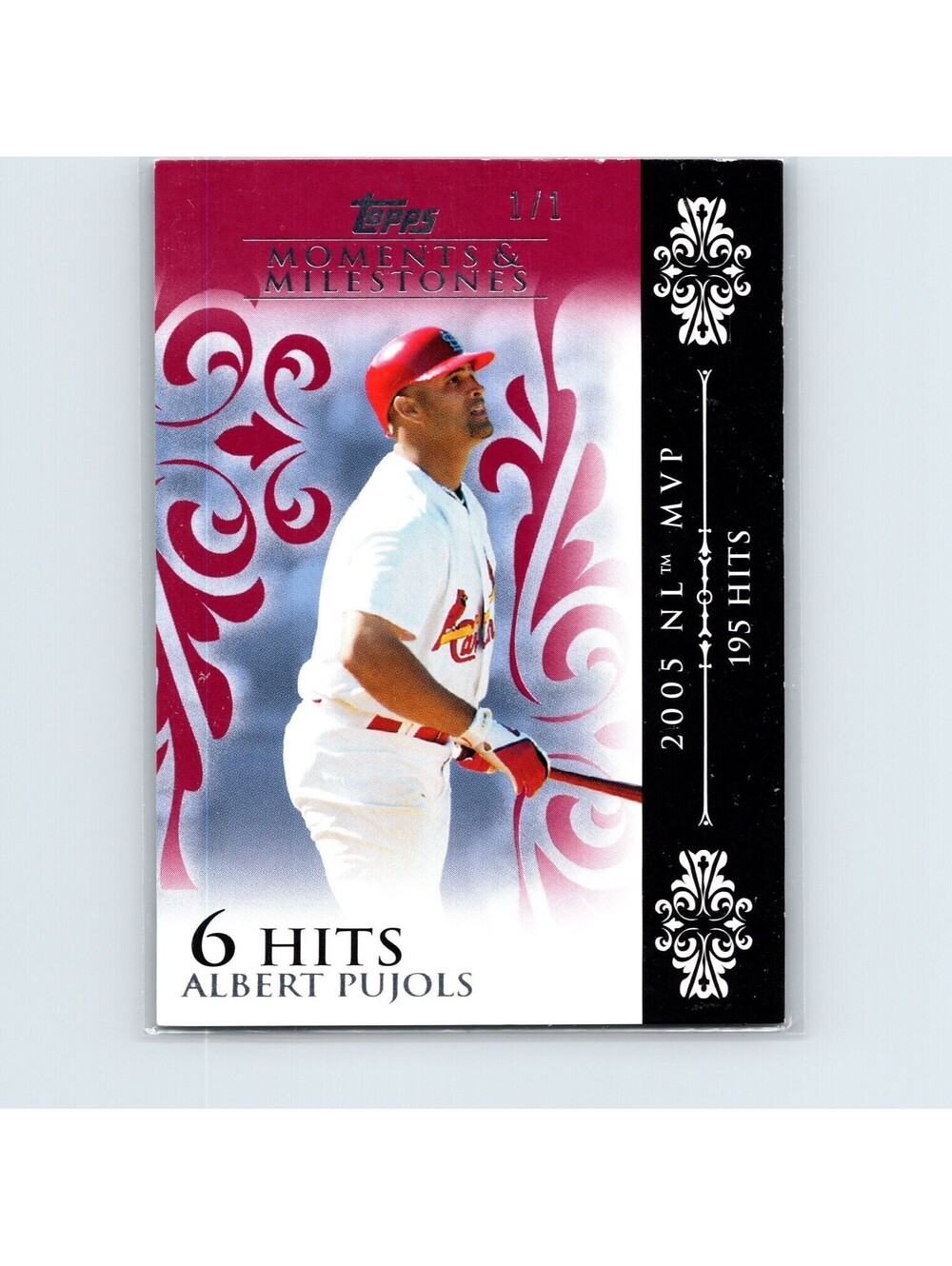 2008 Topps Moments & Milestons Albert Pujols #13 2005 NL MVP 6 Hits Red 1/1